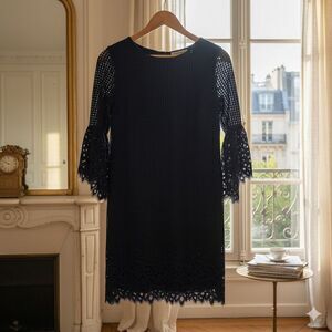 Jude Connally Danielle Dress Spring Lace Navy Blue 3/4 Scalloped Bell Sleeve XS